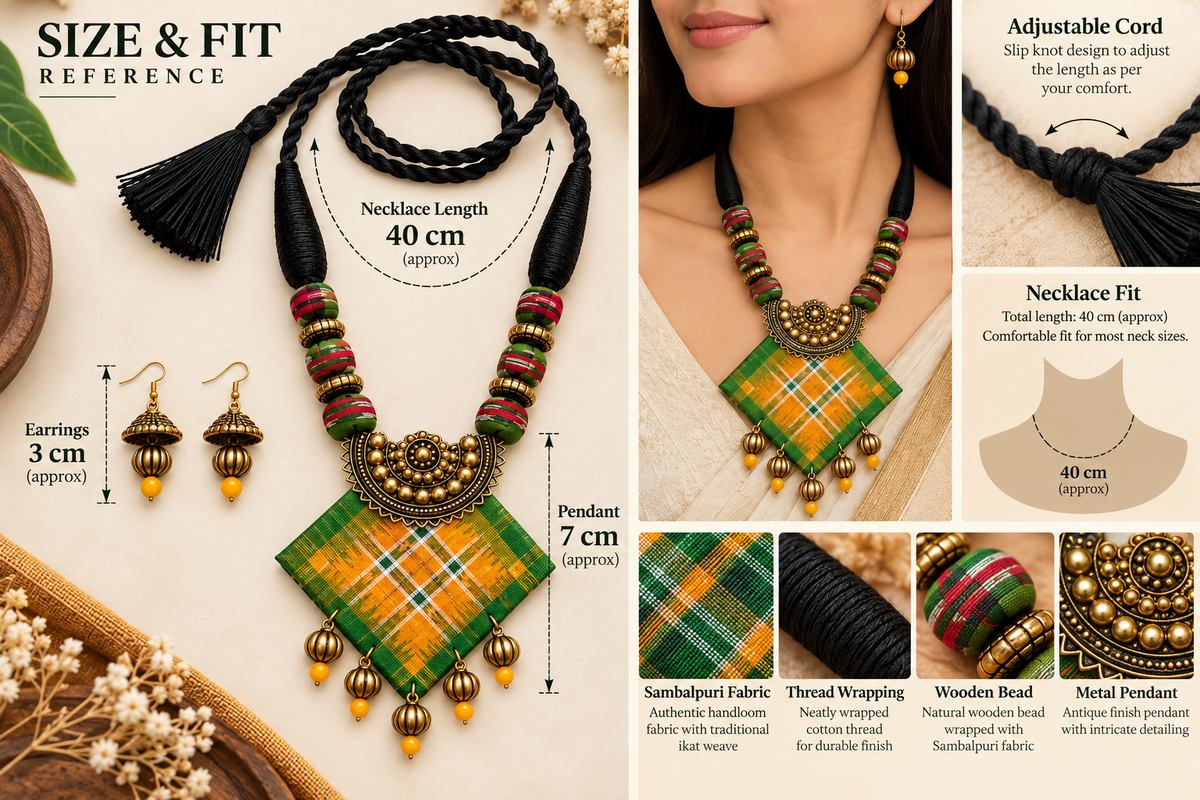 Kahani Sambalpuri Fabric Necklace Set with Earrings – Handmade Tribal Ethnic Jewellery | LEENAALANKAR