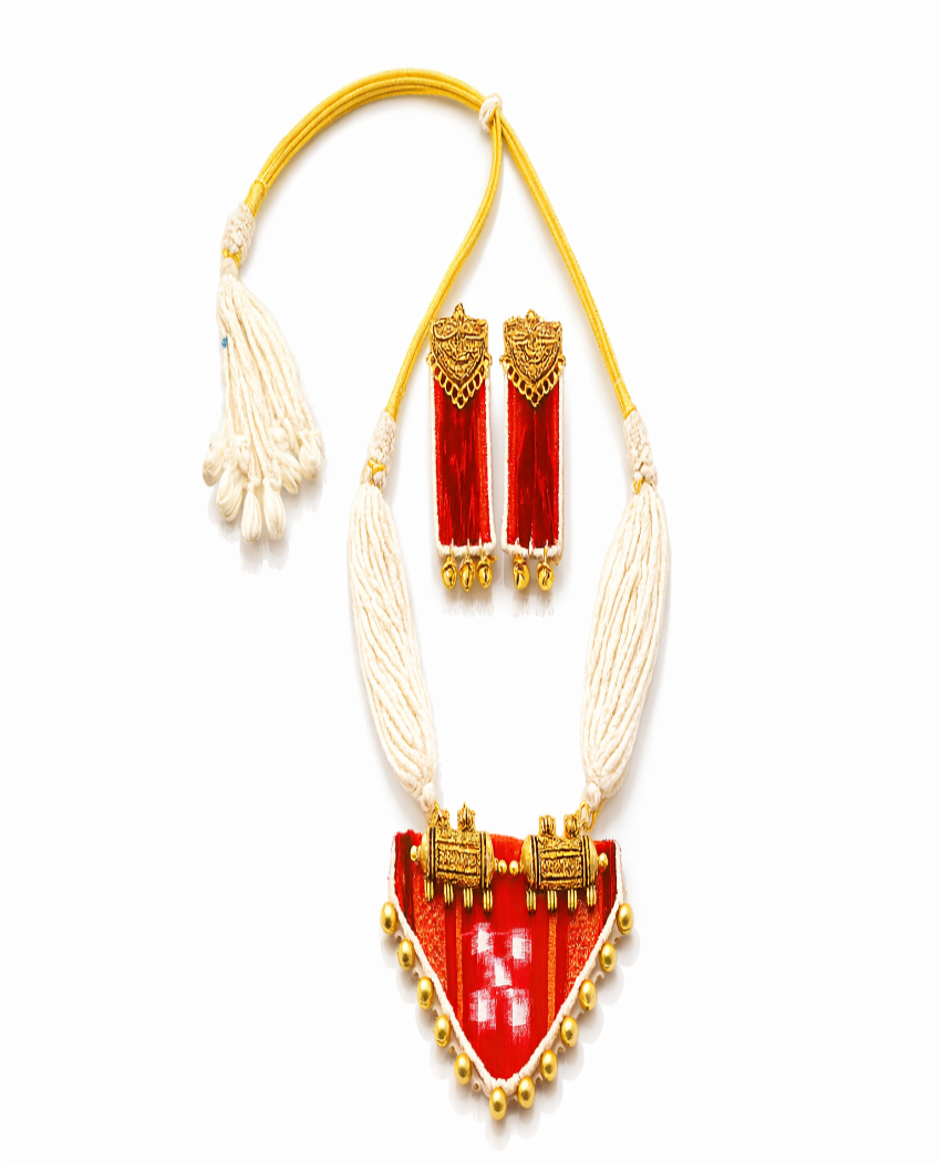 Red Pasapali Sambalpuri Necklace Set for Women with Earrings | Handmade Odisha Jewellery