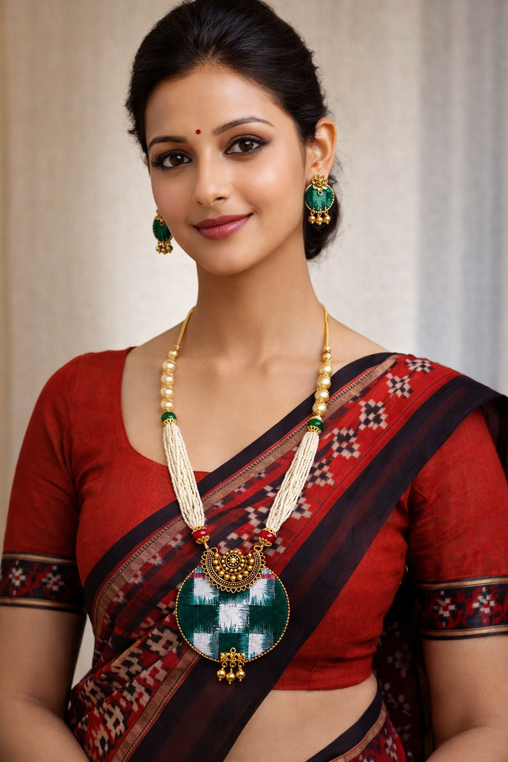 Green Pasapali Sambalpuri Necklace Set for Women with Earrings | Handmade Odisha Jewellery