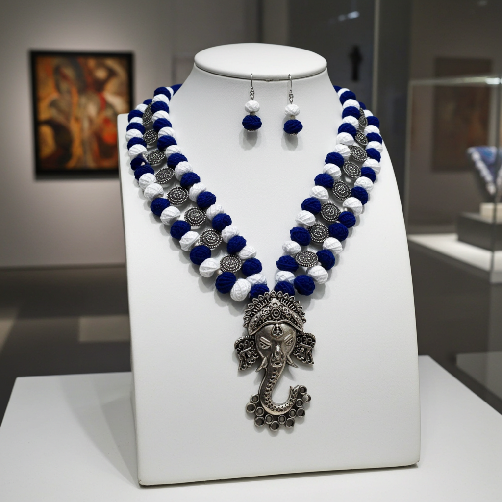COTTON BEAD NECKLACE - BLUE DEVINE