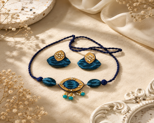 SAMBALPURI FABRIC CHOCKER JEWELLERY - AZURE MAHRANI