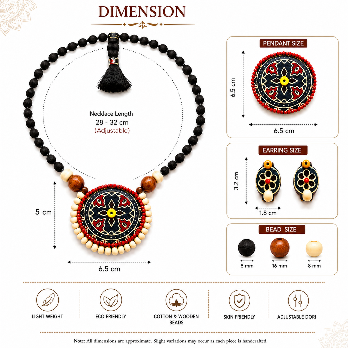 Rangdhara Handmade Fabric Jewellery Set | Boho Ethnic Necklace & Earrings | Lightweight Indian Jewellery for Women