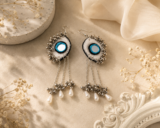 FABRIC LOREAL BEAD WITH PEARL EARRINGS - NOOPUR