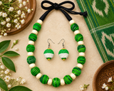 Wooden Bead Jewellery Set for Women – Sambalpuri Fabric Necklace & Earrings – Handmade Indian Jewellery