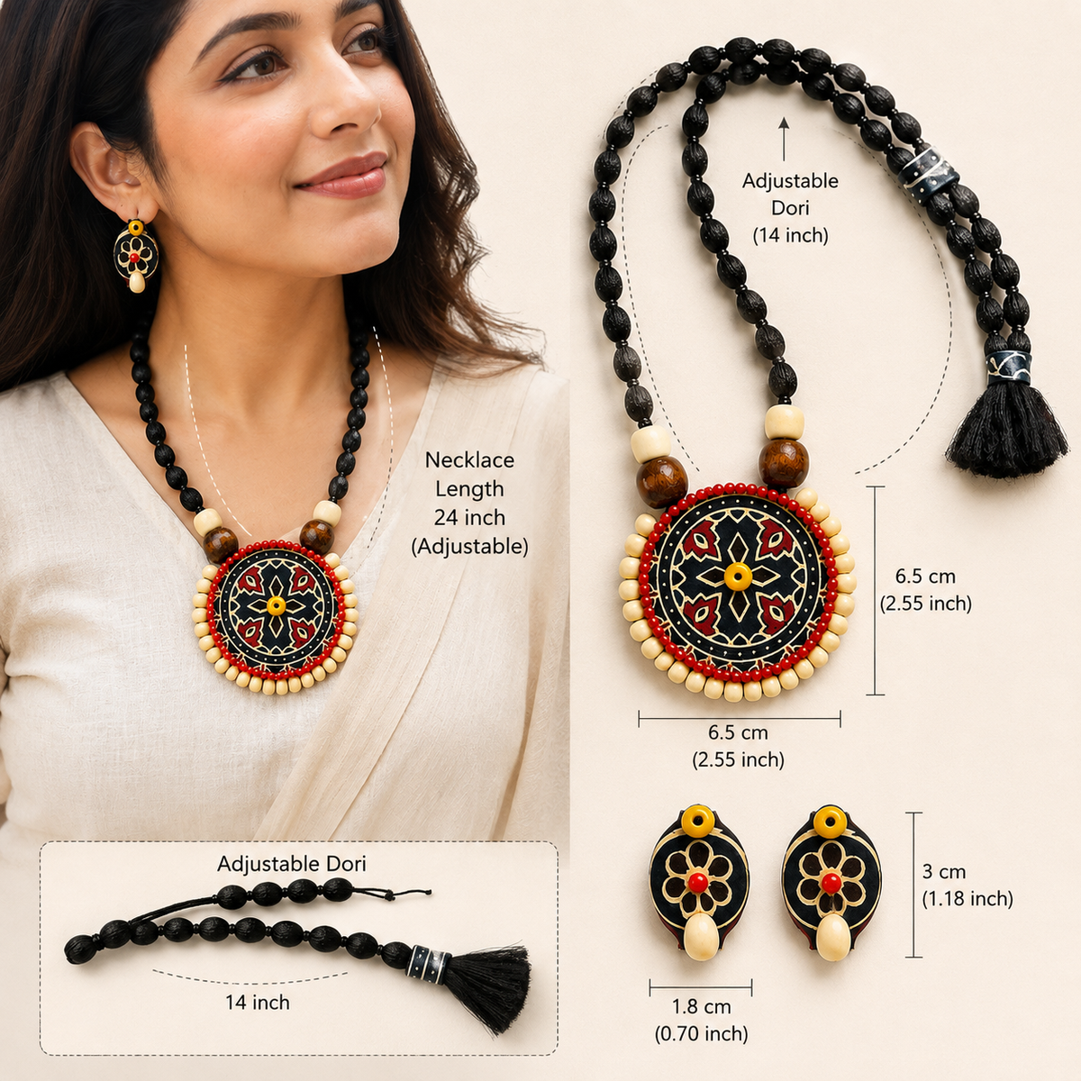 Rangdhara Handmade Fabric Jewellery Set | Boho Ethnic Necklace & Earrings | Lightweight Indian Jewellery for Women