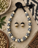 Wooden Bead Jewellery Set for Women – Sambalpuri Fabric Necklace & Earrings – Handmade Indian Jewellery