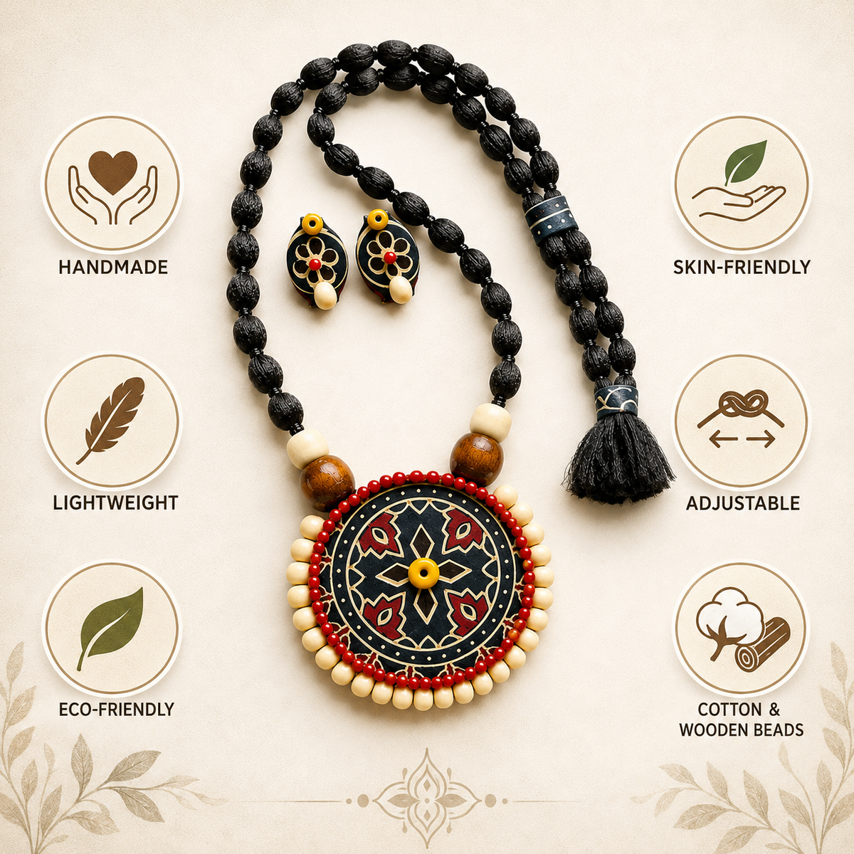 Rangdhara Handmade Fabric Jewellery Set | Boho Ethnic Necklace & Earrings | Lightweight Indian Jewellery for Women