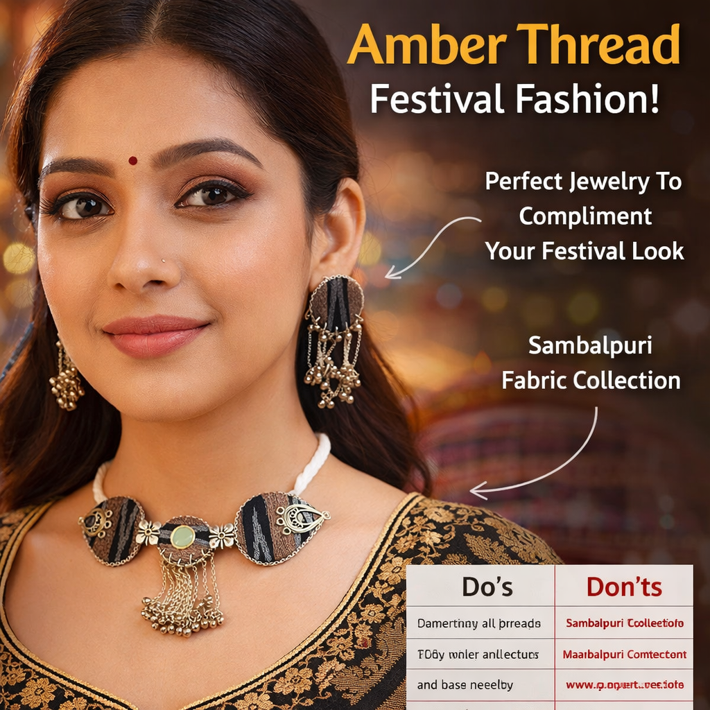 SAMBALPURI FABRIC CHOCKER NECKLACE AMBER