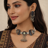 SAMBALPURI FABRIC CHOCKER NECKLACE AMBER