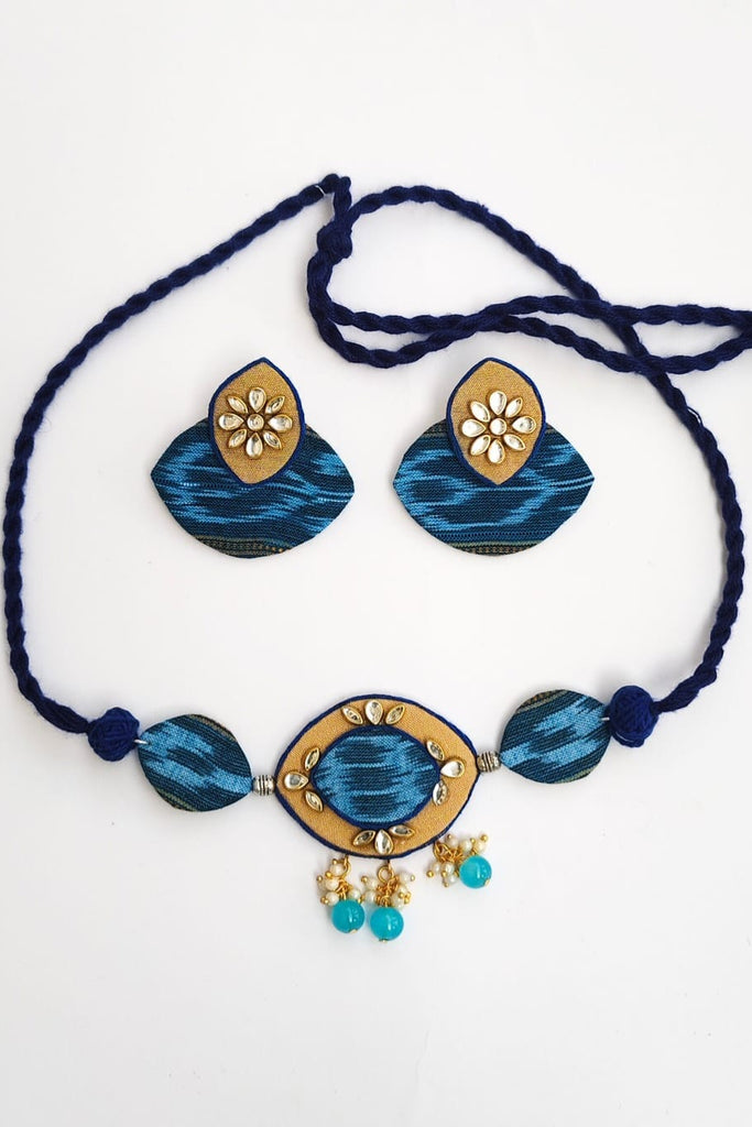 SAMBALPURI FABRIC CHOCKER JEWELLERY - AZURE MAHRANI