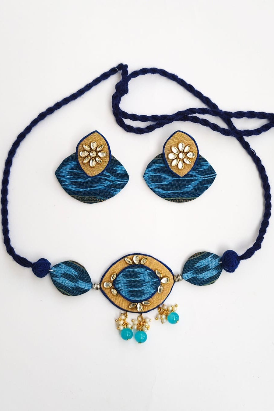 SAMBALPURI FABRIC CHOCKER JEWELLERY - AZURE MAHRANI