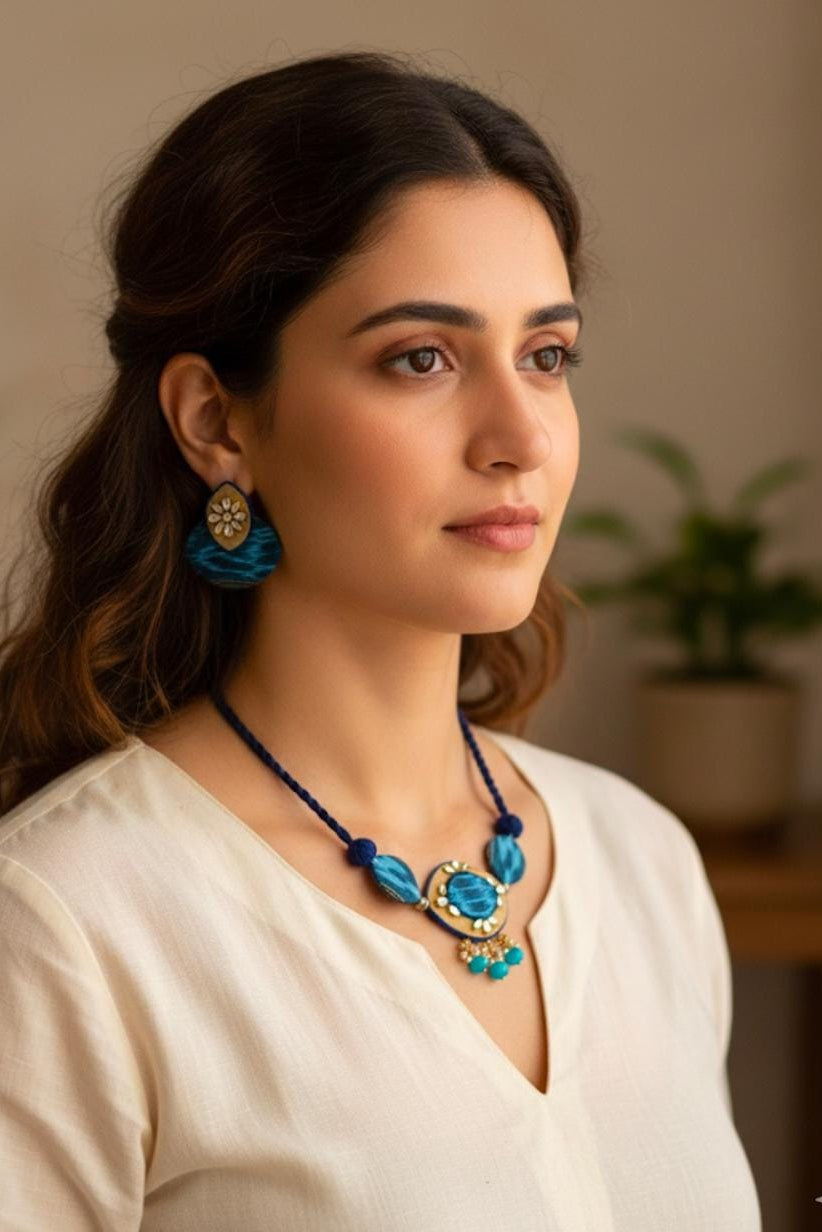SAMBALPURI FABRIC CHOCKER JEWELLERY - AZURE MAHRANI