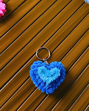 Handmade Fluffy Heart Keychain – Blue & Skyblue