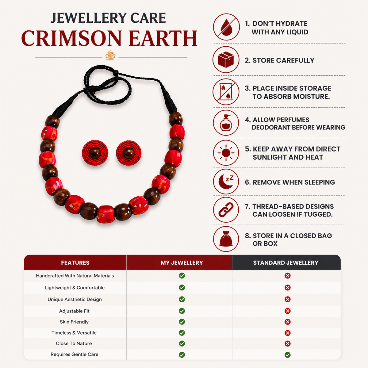 Red Wooden Bead Necklace Set for Women with Earrings | Handmade Indian Jewellery – Crimson Earth