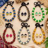 Sambalpuri Wooden Bead Jewellery Set – Handmade Fabric Necklace & Earrings