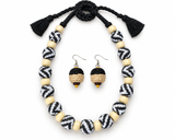 Sambalpuri Wooden Bead Jewellery Set – Handmade Fabric Necklace & Earrings