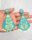 Turquoise and gold earrings with small stone work