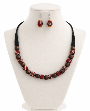 FABRIC WOODEN BEAD NECKLACE (SERINITY)
