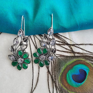 GREEN OXIDISED FLOWER EARRING