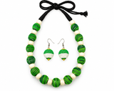 Sambalpuri Wooden Bead Jewellery Set – Handmade Fabric Necklace & Earrings