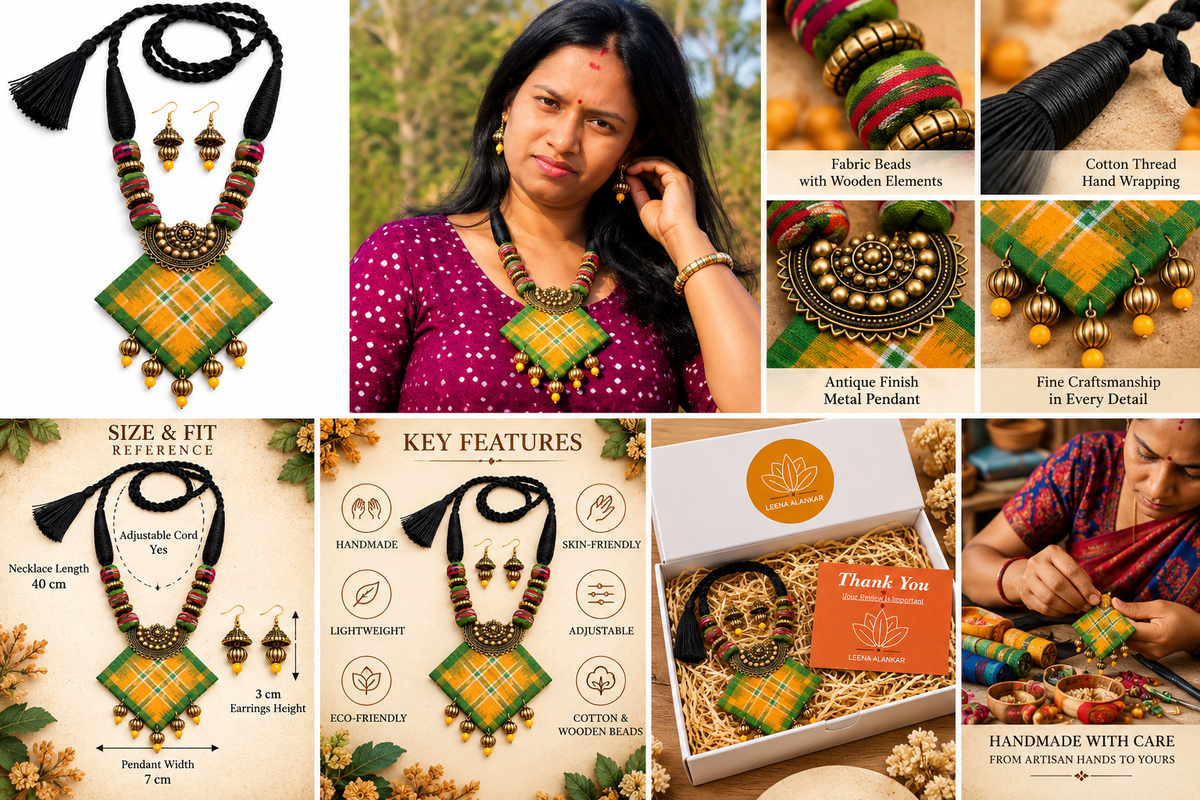 Kahani Sambalpuri Fabric Necklace Set with Earrings – Handmade Tribal Ethnic Jewellery | LEENAALANKAR