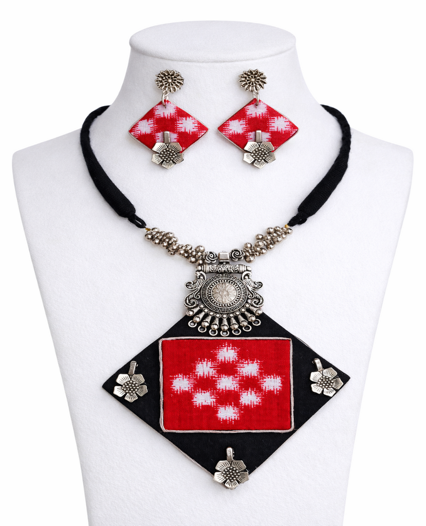 RED SAMBALPURI FEBRIC JEWELLERY