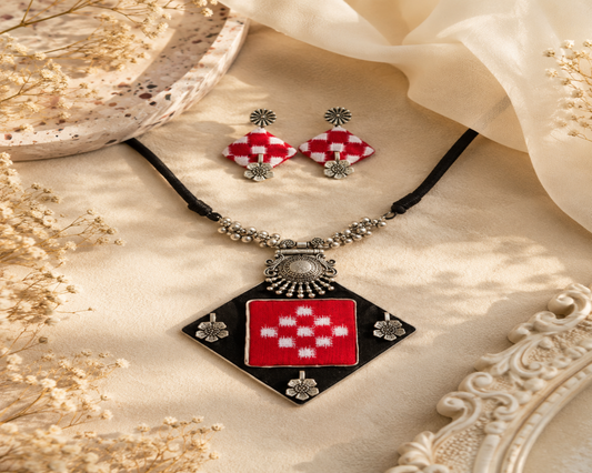 RED SAMBALPURI FEBRIC JEWELLERY