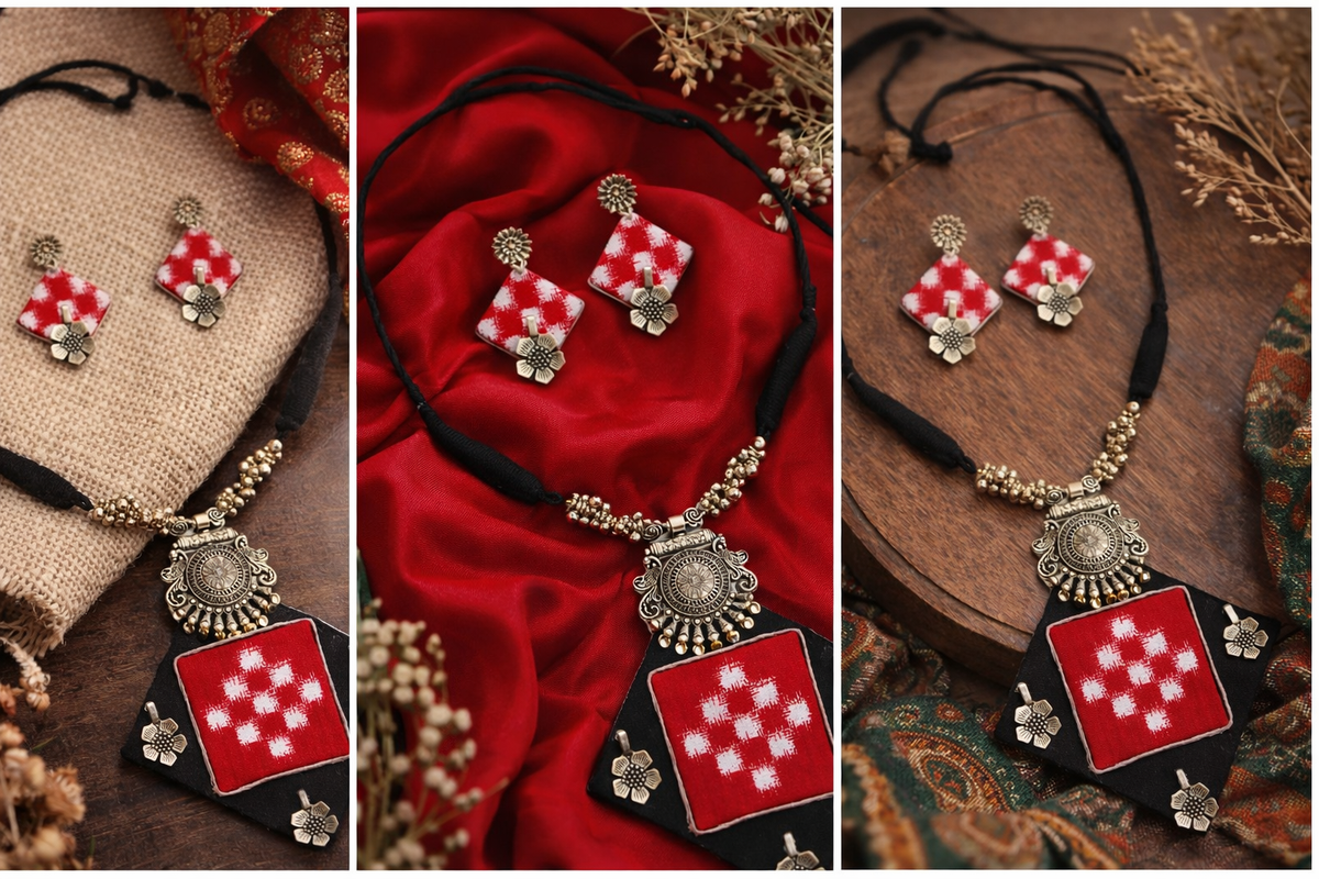 RED SAMBALPURI FEBRIC JEWELLERY
