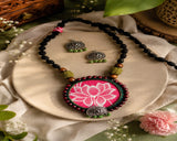 Lotus Leela – Handcrafted Fabric Necklace & Earrings Set | Statement Ethnic Jewellery