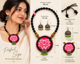 Lotus Leela – Handcrafted Fabric Necklace & Earrings Set | Statement Ethnic Jewellery