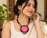 Lotus Leela – Handcrafted Fabric Necklace & Earrings Set | Statement Ethnic Jewellery