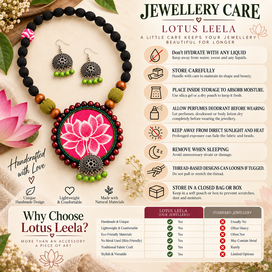 Lotus Leela – Handcrafted Fabric Necklace & Earrings Set | Statement Ethnic Jewellery