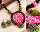 Lotus Leela – Handcrafted Fabric Necklace & Earrings Set | Statement Ethnic Jewellery