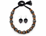 Sambalpuri Wooden Bead Jewellery Set – Handmade Fabric Necklace & Earrings