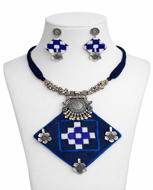 BLUE SAMBALPURI FABRIC JEWELLERY