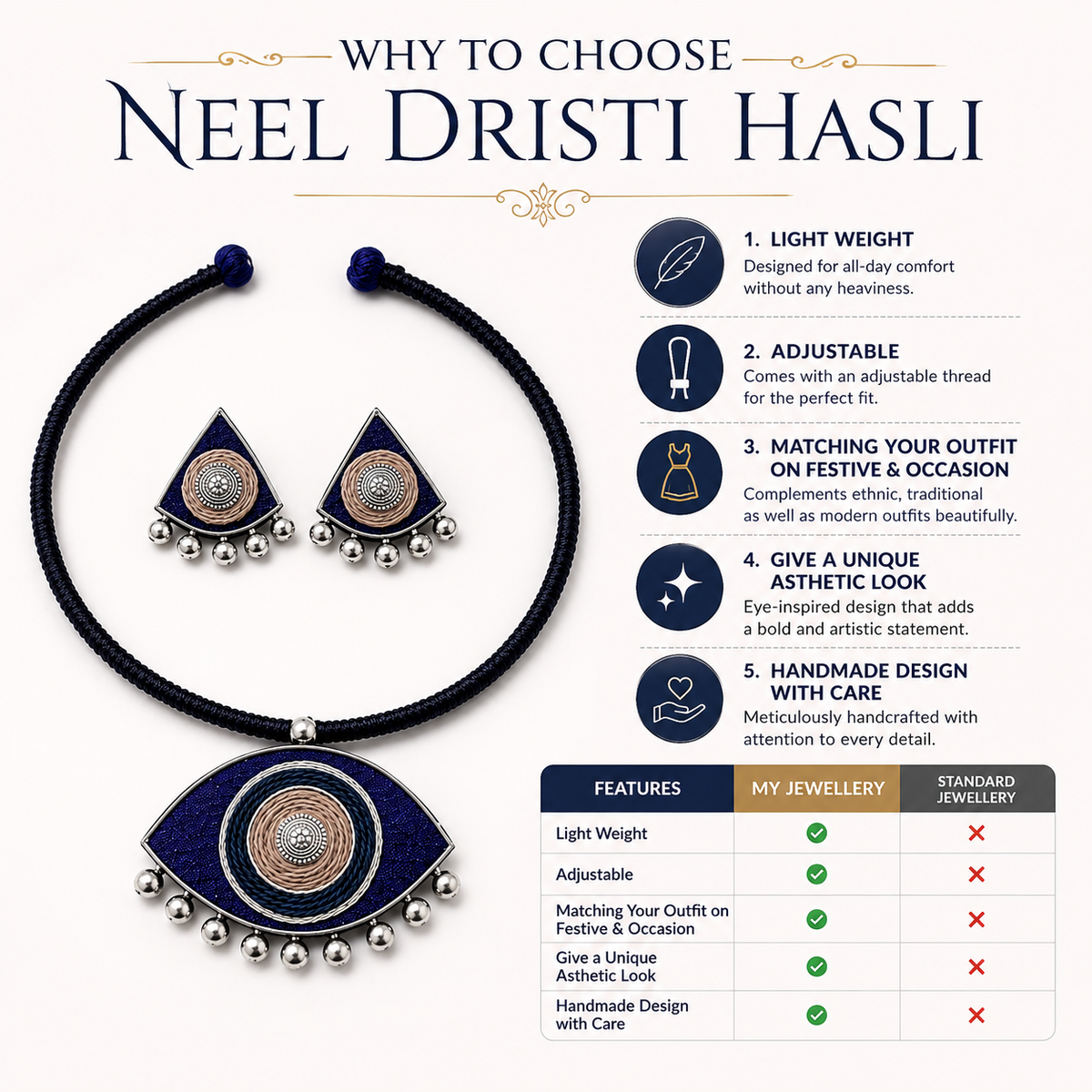 Blue Hasli Necklace Set for Women with Earrings | Handmade Indian Ethnic Jewellery – Neel Dristhi