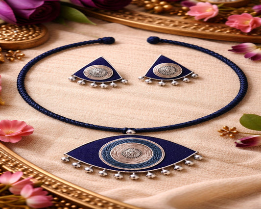 Blue Hasli Necklace Set for Women with Earrings | Handmade Indian Ethnic Jewellery – Neel Dristhi
