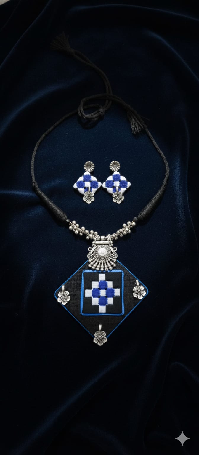 BLUE SAMBALPURI FEBRIC JEWELLERY