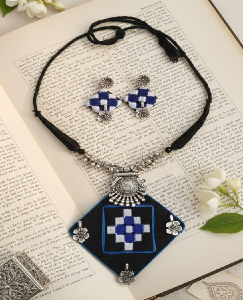 BLUE SAMBALPURI FABRIC JEWELLERY