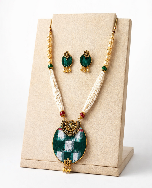 Green Pasapali Sambalpuri Necklace Set for Women with Earrings | Handmade Odisha Jewellery