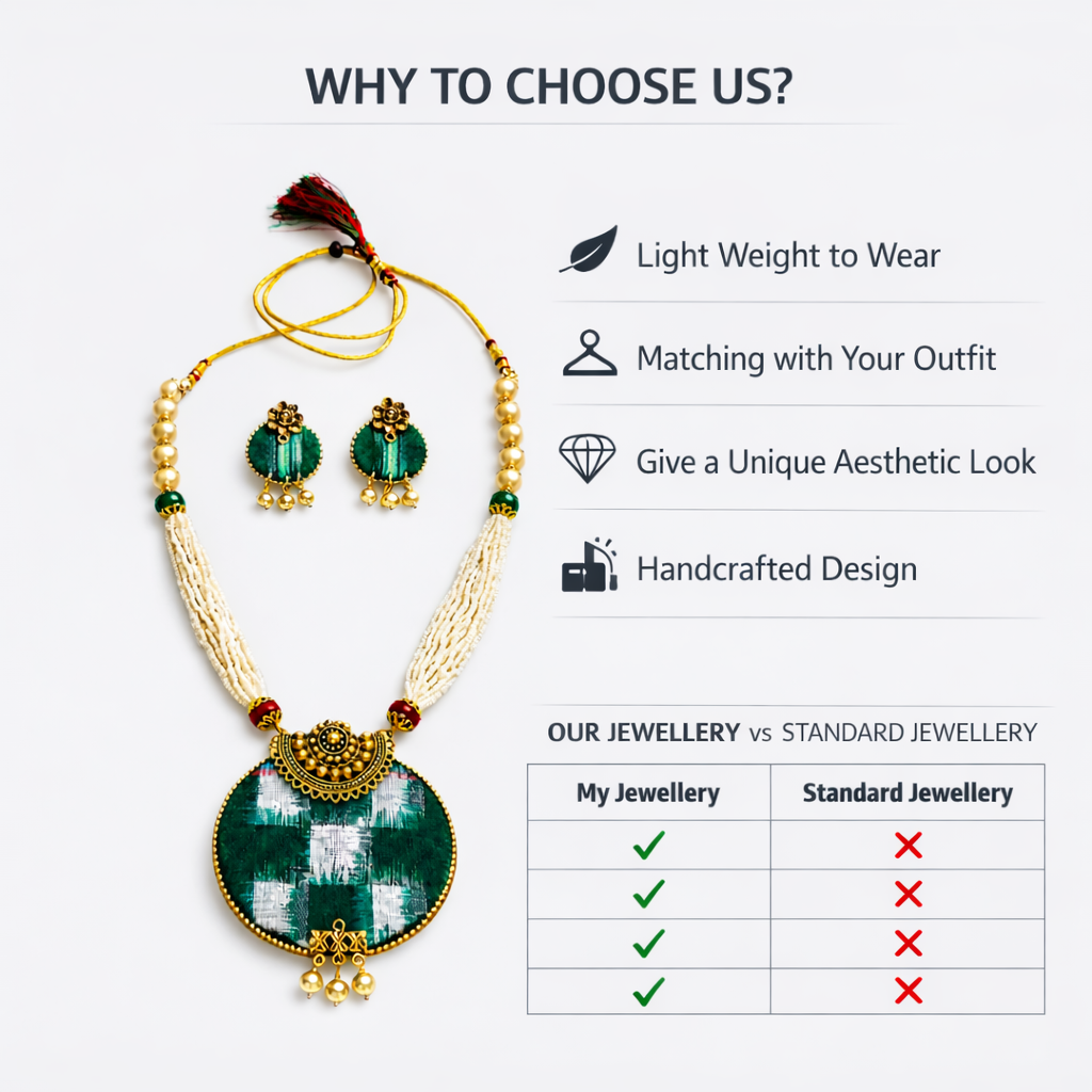 Green Pasapali Sambalpuri Necklace Set for Women with Earrings | Handmade Odisha Jewellery