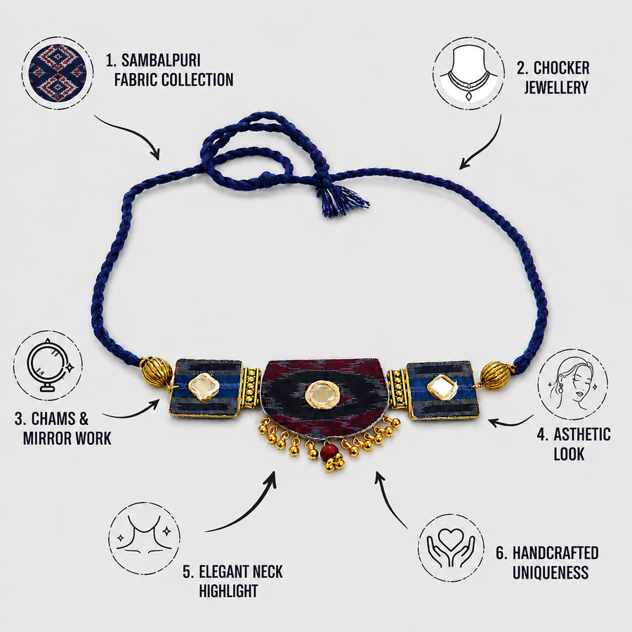 SAMBALPURI FABRIC CHOCKER NECKLACE - PRATIVA
