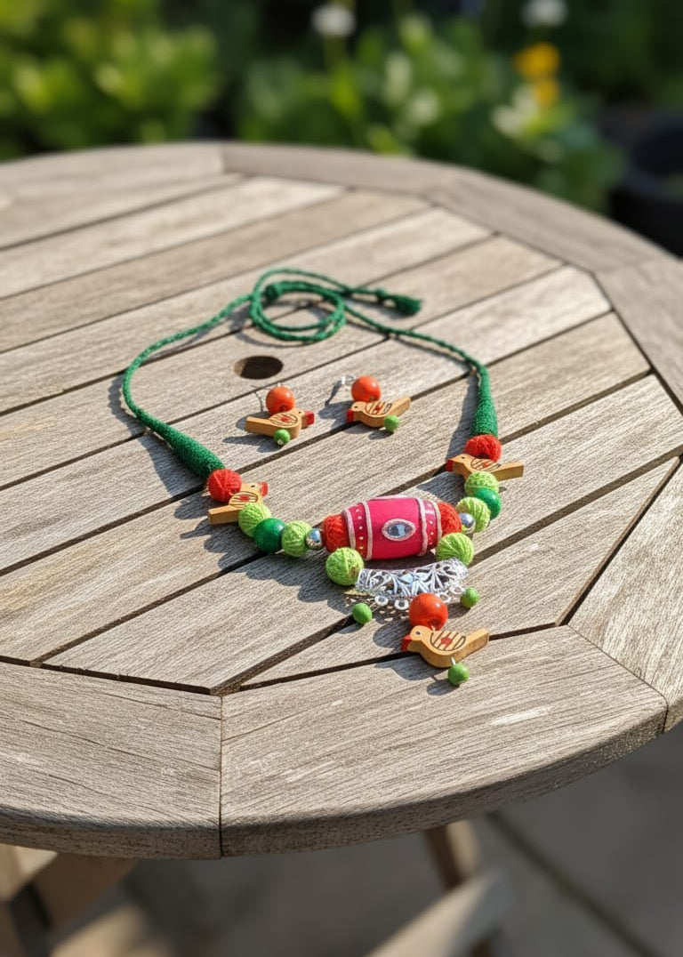 FABRIC WOODEN JEWELLERY SET - PAKSI PREM