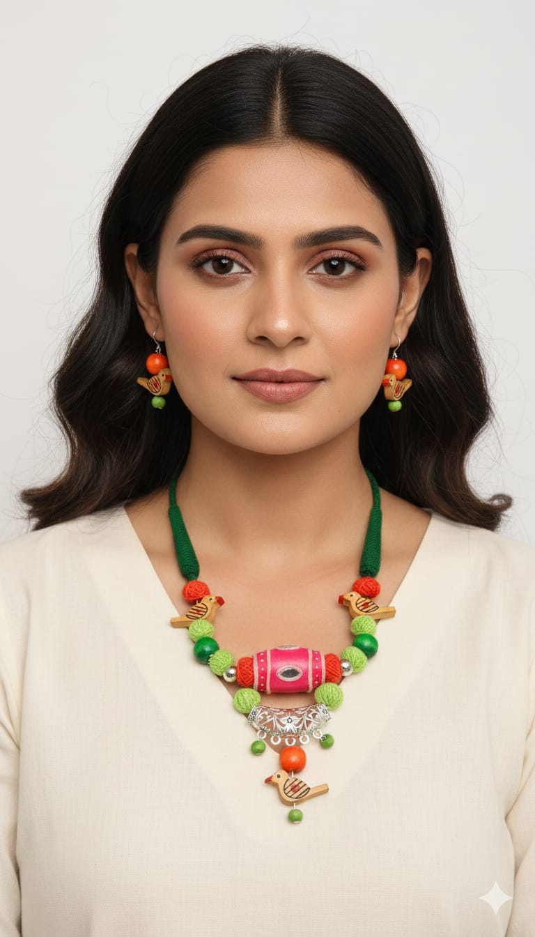 FABRIC WOODEN JEWELLERY SET - PAKSI PREM