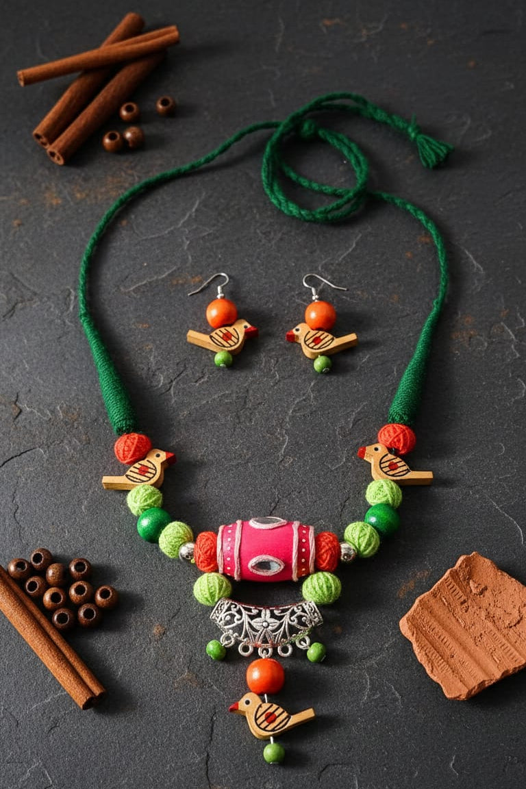 FABRIC WOODEN JEWELLERY SET - PAKSI PREM