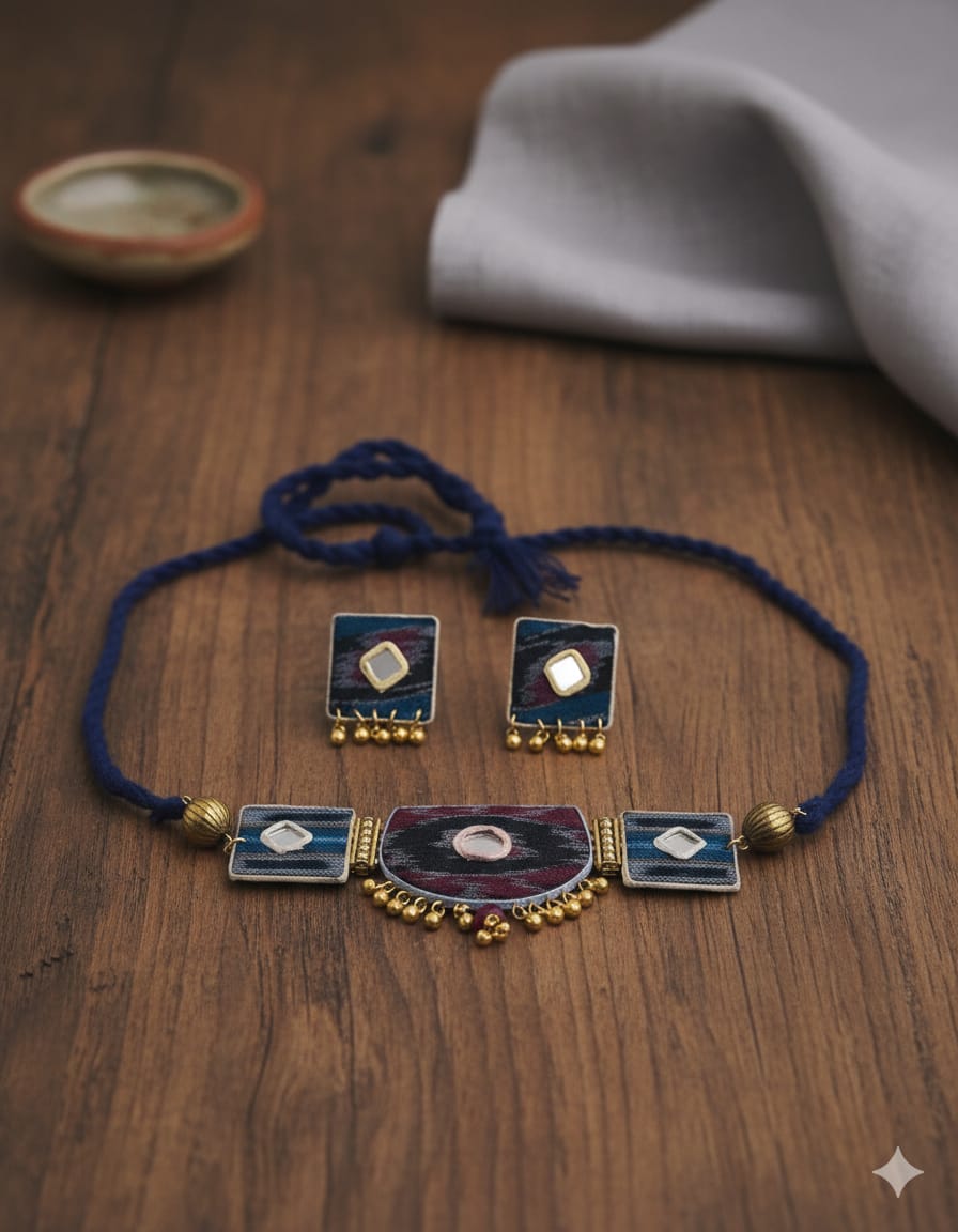 Jewelry set with necklace and earrings on a white background