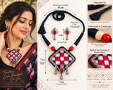 Rakta Dhara – Handcrafted Fabric Pendant Necklace & Earrings Set | LEENAALANKAR