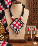 Rakta Dhara – Handcrafted Fabric Pendant Necklace & Earrings Set | LEENAALANKAR