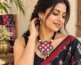 Rakta Dhara – Handcrafted Fabric Pendant Necklace & Earrings Set | LEENAALANKAR