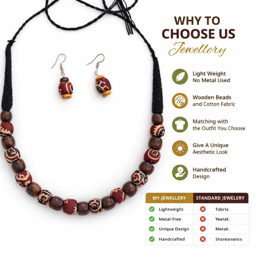 FABRIC WOODEN BEAD NECKLACE (SERENITY)